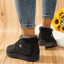 FZY 2026 Winter New Women's Athletic Casual Shoes: Wool-Lined, Thick, Low-Top, Waterproof And Slip-Resistant Snow Boots. Low-Top Ankle Boots With Embroidered Lettering On The Side, Comfortable And Versatile, Suitable For Commuting And Sportswear. A Must-Have Flat Shoe For Winter Wear. A Fashionable Item For Valentine's Day. - màu đen - Xem 4