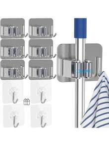 EstiloALLENAMY Organizador Escobas Y Trapeadores, 10PCS Soporte Para Escobas Adhesivo, 2 En 1 Organizador De Escoba Y Fregona Inoxidable Con Ganchos, Para Restaurante, Cocina, BañO, Garaje (Negro)VersióN Mejorada - gris - Ver 8