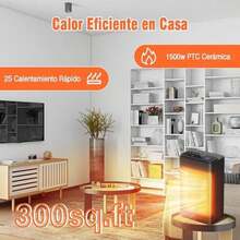 Calentador Eléctrico para Hogar,3 modos, y silencioso,Calentador de Espacio Portátil de 1500W con oscilación de 70°,PTC,protección contra sobrecalentamiento y vuelco - Negro-1 - Ver 3