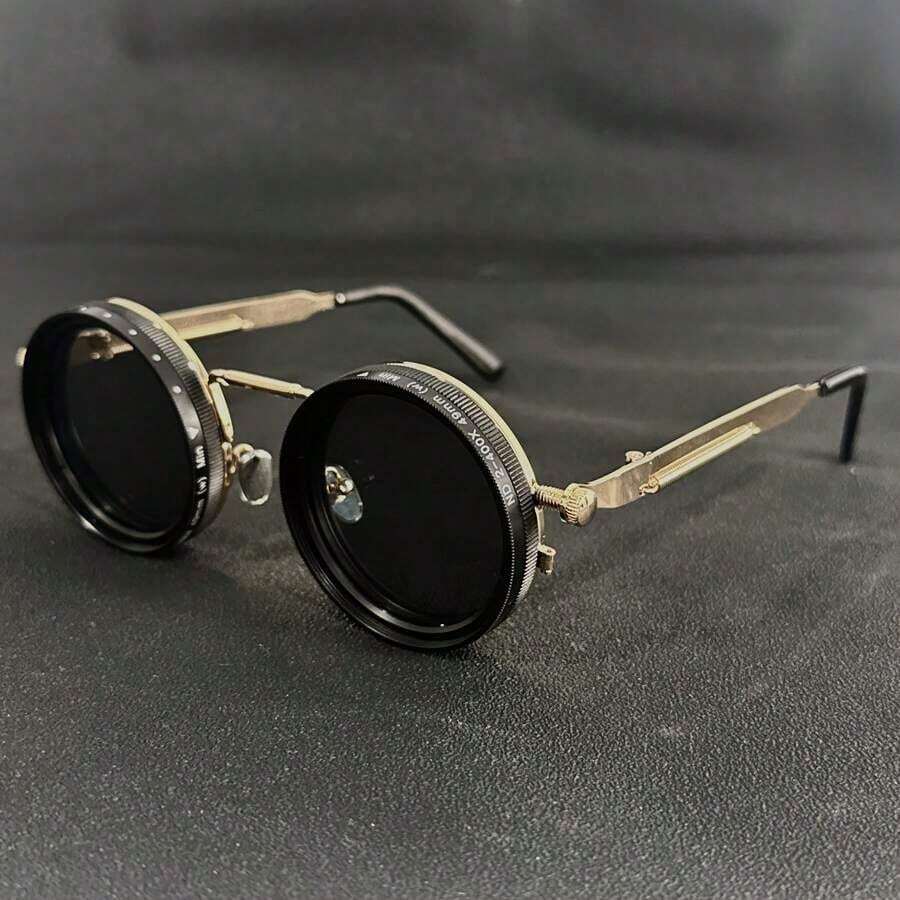 Men's Retro Style Rotating Fashion Glasses - Adjustable Brightness Steampunk Alloy Frame, Black And Gray Gradient Lenses, Suitable For Masquerade Parties, Travel, And Fashion Accessories, Bohemian Style Glasses, Youth Party Outfit - màu đen - Xem 1