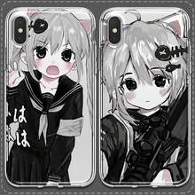 Anime Cat-Ear Girl  Case – kawaii cartoon wrap Fits every Apple size: 17 / 16 series / 15 series / 14 series / 13 series / 12 series / 11 Pro-Max / 8 / X / XS Smudge-proof, fashion-cute, -drop ready. - Negro - Ver 7