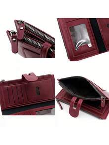 YUQING.FC Cartera Plegable Con Doble Cremallera, Ranuras Para Tarjetas Y Monedero #C113-2 - Negro - Ver 8