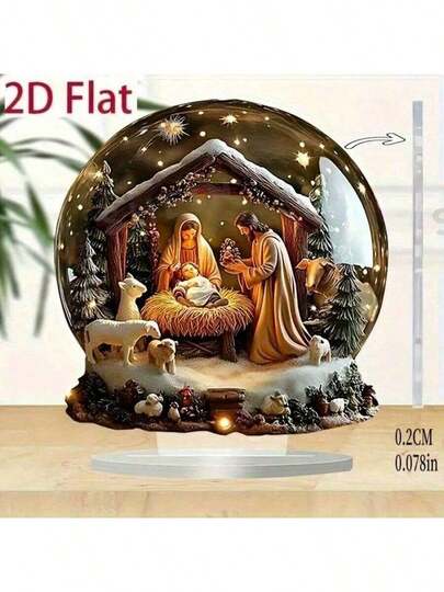Rotating Acrylic Desktop Decor Ornament, Christmas Snowy Landscape With Santa Claus, No Power Needed