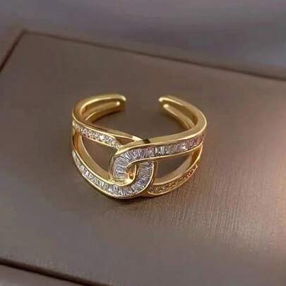 1 pieza Anillo abierto elegante y brillante de circonita, joyería de alta gama versátil y de moda