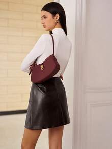 Falda vintage de unicolor con bolsillo con cremallera, elegante y casual