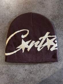 1 Piece Niche Letter Knit Beanie Hat, Unisex Autumn/Winter Warm Headwear, Suitable For Casual Wear, Streetwear, Couples, Students Men Winter Head - Black - View 4