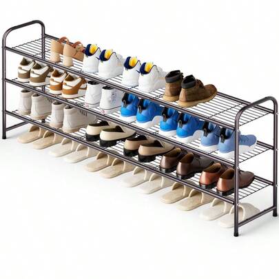 Long 3Tier Shoe Rack For Closet Floor Entryway, Wide Shoe Storage Organizer Stackable Metal Shoe Shelf For 24 Pair...
