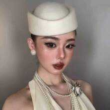 一件式跨境空乘帽，新款磨毛贝雷帽，女士英式表演帽，演出帽，韩式时尚高顶礼帽，乐队服装。 - 彩色 - 查看 5