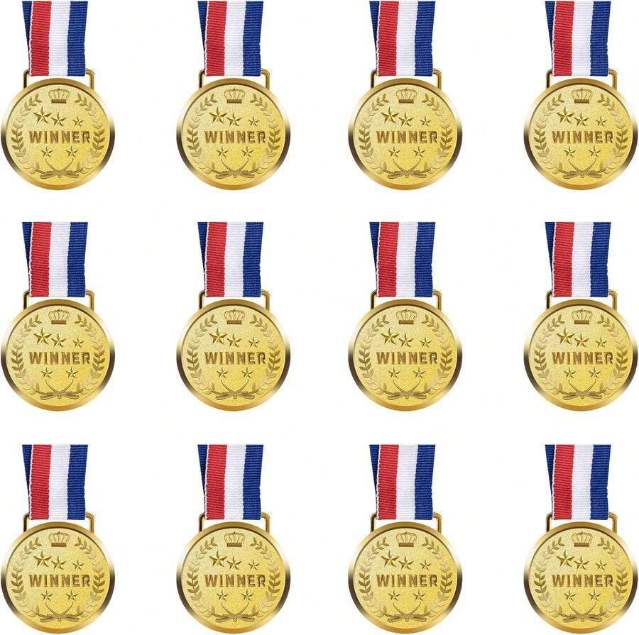 12 Pieces Award Medals-Winner Medals Prizes Sports, Competitions, Party, Spelling Bees, Style, 2 Inches - Gold - View 1