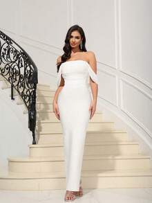 LOVE Aing 女士性感白色优雅不对称/不规则拉链荷叶边正式晚礼服，奢华魅力网纱闪亮珍珠社交名媛定制高开衩紧身绷带连衣裙，适合派对、宴会、新年、约会、单身派对、聚会、舞会、毕业典礼、派对、婚礼季、返校季、正式场合晚礼服 - 白色 - 查看 5