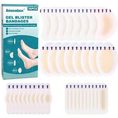 Hydrocolloid Gel Blister Bandages Feet, Waterproof Blister Pads Cushions Heel, Toe Foot Prevention Recovery, Foot Anti - Friction Blister Pad Protect Your Feet 36PCS