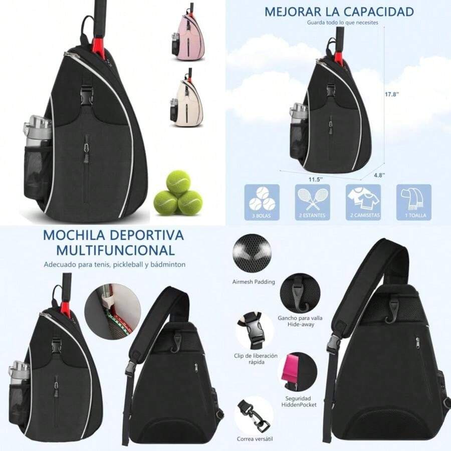 Bolsa de Tenis,Mochila Raqueta de Padel,Mochila de Tenis Para Mujeres y Hombres,Bolsa de Tenis Resistente Agua,para Raquetas Bádminton y Otros Accesorios Deportivos(negro) - Multicolor - Ver 1