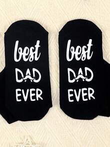 1 Pair Of Men's Socks,BEST DAD EVER,Socks With Alphabet Pattern On The Soles, Fun Gift Socks - Black - View 3