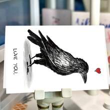 1pc Funny Crow "I Love You" Heart-Shaped Greeting Card, Black & White Minimalist Romantic Design With Red Heart Accents, Unique Anniversary, Valentine's Day Gift For Boyfriend, Girlfriend, Husband, Wife, Birthday Party & Couples Event Supplies - Multicolor - View 6