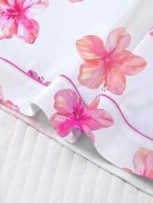 Marira 2pcs/Set Women's Sleepwear Set, Hawaiian Floral Print, Soft Fabric, Short Sleeve Shirt Collar Button-Up Top And Elastic Shorts, Stylish Outfit For Outdoor, Party, Holiday, Casual All Season Home & Lounge Wear - 白色 - 查看 4