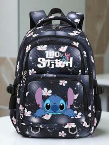 [Stitch Durable Backpack] 1pc Stitch Pink/Purple Backpack, Adjustable Strap, Nylon Material, Zipper Closure, Compartment, Ideal For Back To School Season & Travel Essentials, Travel Bag, School Backpack | Playful Design