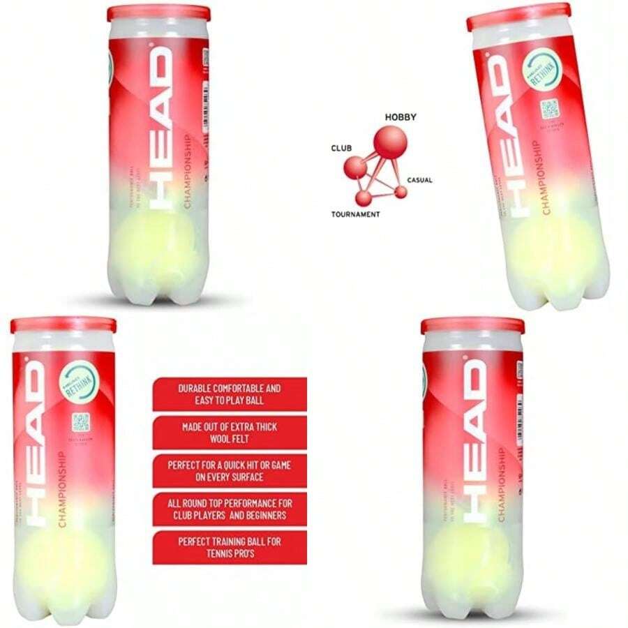 Head 575203 Pelotas de Tenis Championship Amarillo, 3 Piezas(default) - Multicolor - Ver 1
