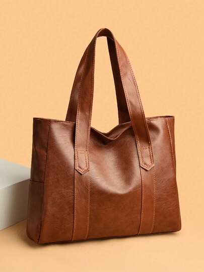 大容量男士手提包，多功能时尚PU单肩包，耐用通勤包，适合大学生，便携式购物袋