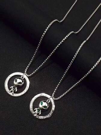 1pc Unisex Stainless Steel UFO Alien Pendant Necklace, Punk Long Necklace Chain For T-Shirt, Sweater, Casual, Party, Holiday Wear