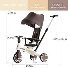 Kids TricyclesTricycle 5 In 1 Baby's Tricycle Toddler Trike With Adjustable Push Handle Reversible Seat And Canopy Baby Stroller For 1-6 Year Olds Suitable For Outdoor Activities CoffeeKids Tricycles - Coffee - View 2