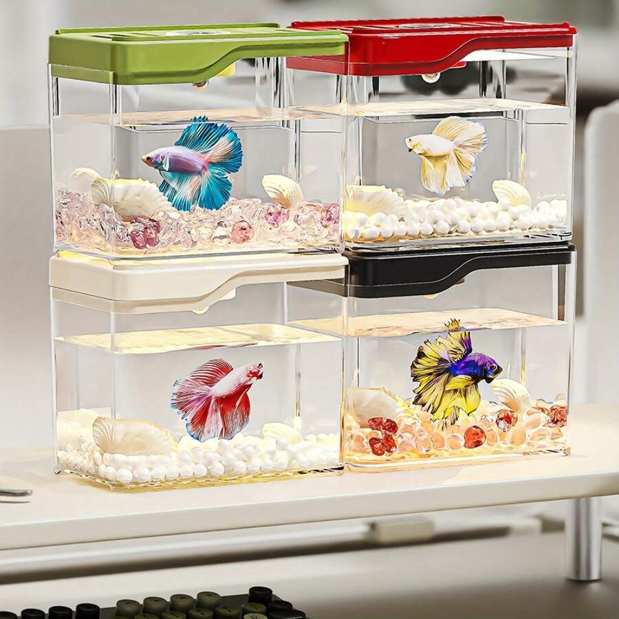 1pc Plastic Mini Fish Tank, Transparent Desktop Aquarium For Home Living Room, Suitable For Turtle - Multicolor - View 1