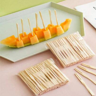 400pcs/Pack Natural Bamboo Fruit Picks. Appetizer, Dessert Forks For Home Use, Suitable For Party, Gathering, Picnic, Wedding, Commercial. Quantity And Specification Customizable. Natural Bamboo Fruit Picks Applicable For Homemade Desserts, Small Cakes, Kitchen Supplies, Back To School Supplies, Study Supplies