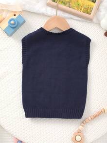 男婴纯色粗针织背心毛衣，春夏，学院风
