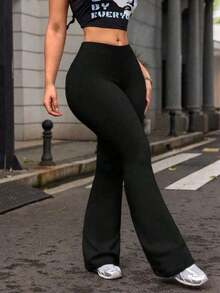Winter 1pc Women's Plus Size High Waist Slimming Thickened Flared Pants, Versatile Outdoor Cycling Slimming Lifting Leggings - màu đen - Xem 4