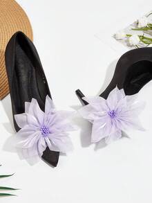 New Water-Gloss Organza Flower Detachable Shoe Buckle 1 Pair Slouchy Shoe Decor Accessory Suitable For High Heels/Flats/Loafers Wedding Party Essential - Purple - View 1