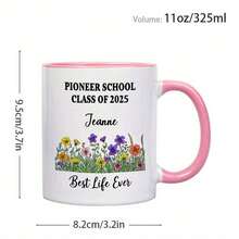 11 Oz Ceramic Coffee Mug - Floral Pastoral Design With School 202 Jeanne Best Life Ever Text, Microwave And Dishwasher, Reusable Graduation,, Birthday, And Grandparents Gifts, Coffee Bar Accessories, High-Quality Commemorative Mug, Joyful Aesthetics, Grandparents Exclusive - 粉色 - 查看 3