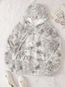 Women's Loose Fit Woodland Leaf Print Hoodie - Multi Styles, Long Sleeve Hooded Sweatshirt, Fall/Winter Casual Top, Home & Outdoor Wear | Fashionable Camo-Inspired Pullover | All-Age Suitable (Teens To Adults) | Soft Comfort Design - 淺灰色 - 查看 4