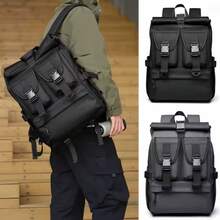 Ein Herrenrucksack mit vielen Fächern. Stilvoll, schlicht und geräumig – ideal für den Alltag, Reisen und als Tragetasche. Erweiterbar für Camping und Reisen. Ausgestattet mit fortschrittlicher Erweiterungstechnologie und  Streetwear-Elementen. Wasserfest und robust, perfekt für Outdoor-Aktivitäten wie Wandern und Business. Multifunktionaler Unisex-Rucksack. - Schwarz - Übersicht 1