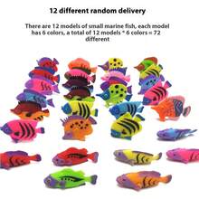 12个水幕仿真鱼模型，各种迷你海洋鱼（12种鱼随机发货，颜色随机）。效果不如真鱼逼真。介意者请勿购买。