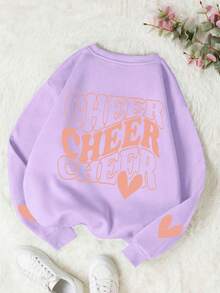 少女可爱风格字母爱心图案圆领长袖套头毛衣，秋冬季女童冬装 - 淡紫色 - 查看 1