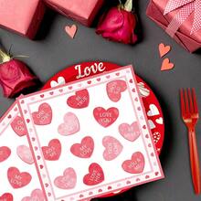 20张粉色心形一次性纸巾，情人节主题装饰 - 彩色 - 查看 1