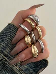 8 peças/conjunto de anéis abertos geométricos exagerados, cores misturadas de ouro e prata, adequados para todas as ocasiões, presente de feriado perfeito - Multicolorido - Ver 5
