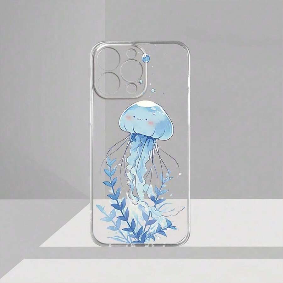 A Fashionable Soft Shell for Phones, Showcasing a Jellyfish Motif, Printed Using UV Technology for Clarity, Providing Full 360-Degree Protection for Multiple for Models Such As 17, 11, 12, 13, 14, 15, 16 Pro Max, XR, X/XS, And 7. - Transparente - Ver 1