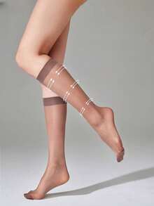 4 Pairs Brown Semi-Sheer Women Mid-Calf Socks, Fashion Versatile For Daily Wear, Cozy - Coffee Brown - View 4