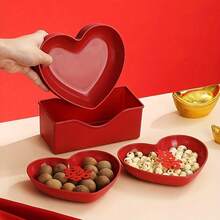 6pcs Heart-Shaped Plastic Serving Trays Set, Red Love Theme For Fruit, Snacks And Candy, Suitable For Valentine's Day, Wedding, Party And Special Occasions - Red - View 3