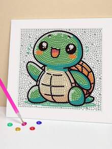 一套可爱海龟DIY钻石画套装（含画框），创意海洋动物钻石艺术工艺礼品套装，卡通5D钻石画套装，包含花朵、蝴蝶和海龟，适合初学者的家庭亲子活动，全圆钻宝石艺术装饰，适用于客厅、卧室、办公桌，是万圣节、圣诞节、生日和派对礼物的完美之选。