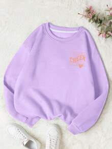 少女可爱风格字母爱心图案圆领长袖套头毛衣，秋冬季女童冬装 - 淡紫色 - 查看 3