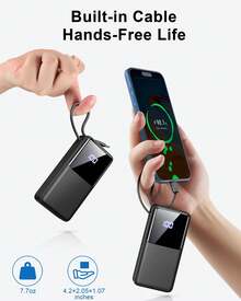 Ordtop Power Bank 10000 MAh, Power Bank USB-C Input & Output Small But Strong With Cable, External Battery Quick Charge Function (3.0A) External Mobile Phone Batteries Compatible Suitable For Winter Holiday Outdoor Travel/Camping And Emergency Backup Mobile Power Supply Gifts For Family, Friends, Birthday Holiday Outdoor Camping Gifts Birthday Portable Charger Power Display - màu đen - Xem 2