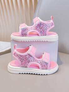 Fashionable Sequin Girls Sandals, Summer Children Beach Shoes, Girls Open Toe Princess Shoes - Pink - View 2