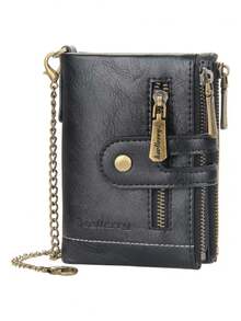 YUQING.FC Cartera Para Hombre Tipo Tarjetero Con Cadena Antirrobo #3226 - Negro - Ver 2
