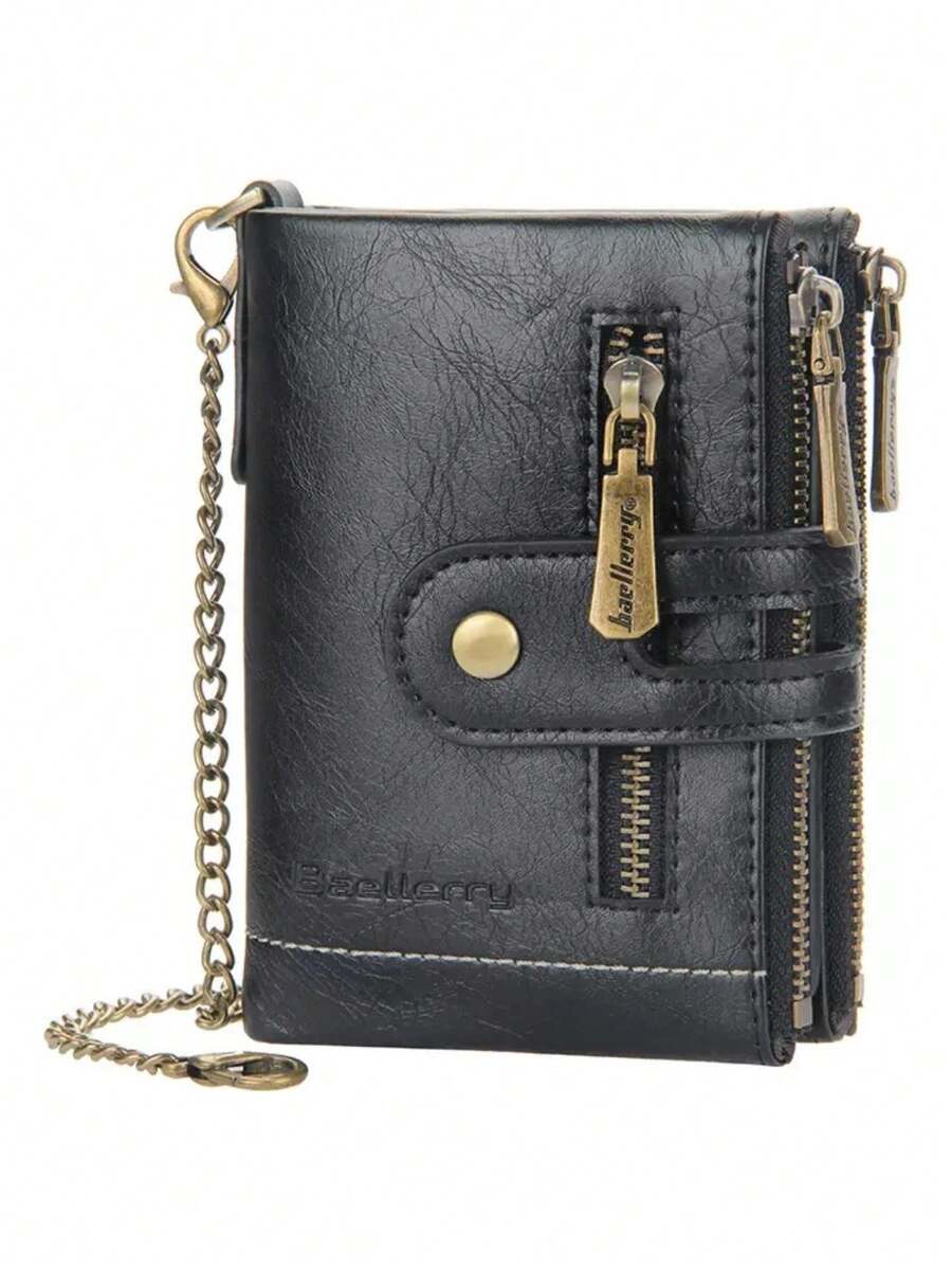 YUQING.FC Cartera Para Hombre Tipo Tarjetero Con Cadena Antirrobo #3226