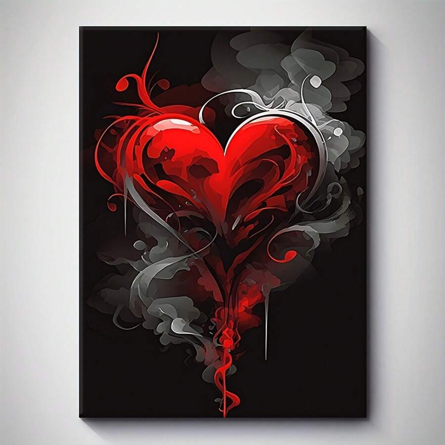 1 Pieza Pintura en Lienzo de Corazón de Humo Rojo y Negro Elegante 2D con Marco, Impresión de Arte de Pared, Puede Colgarse Directamente para Decoración, Oficina Moderna Minimalista, Sala de Estar, Dormitorio, Decoración de Baño.Regalos de Halloween, Navidad, inauguración de casas, pinturas decorativas estéticas perfectas para habitaciones, regalos perfectos para amigos y familiares, decoración de habitaciones, decoración de escaleras, decoración del hogar, decoración de arte mural - Multicolor - Ver 1
