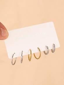 3/6/9 Pairs Minimalist Stainless Steel Round Hoop Earrings Set, Unisex, Versatile Wearing Styles, Suitable For Casual Daily Decoration - Multicolor - View 12