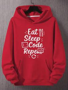 Sudadera con capucha de programación divertida para hombres - Regalo de humor tecnológico de programador - Sudadera con patrón de repetición de código de sueño - Sudadera de ajuste holgado con bolsillo delantero - Suéter lavable aáquina para otoño e invierno, adecuado para desarrolladores y profesionales - Estilo casual de diseño polaco, ajuste cómodo - Tejido no elástico, para la comodidad, adecuado para uso en otoño e invierno - Negro - Ver 3