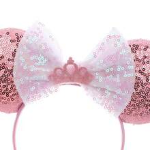Disney 1pc Shiny Creative Cute Princess Queen Crown Theme Mouse Big Ear Sequin Headband, Student Party Costume Accessory - Pinkish White - View 4