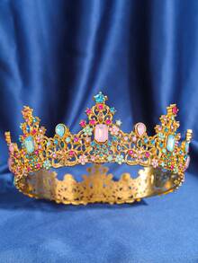 1pc Luxury & Elegant Baroque Rhinestone Queen Crystal Crown, Bridal Wedding Headpiece, Party & Prom Hair Accessory - Multicolor - View 10